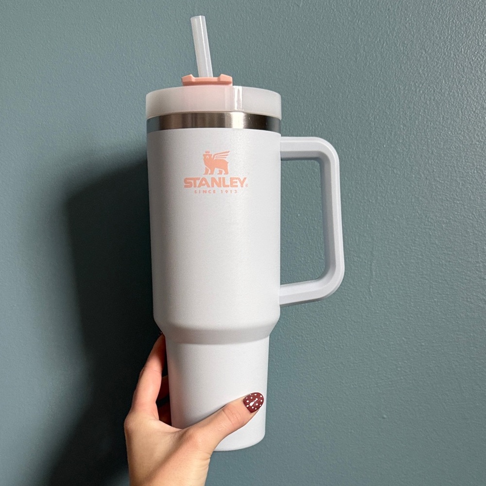 Stanley White and Pink accent Tumbler with Handle